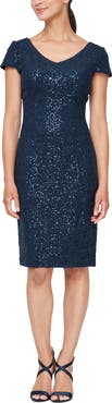 Alex Evenings Sequin Corded Lace Cocktail Dress