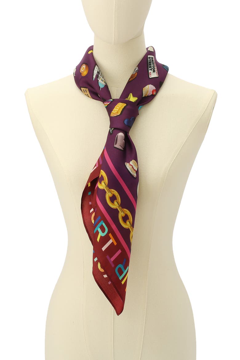 London Icons Print Silk Square Scarf, Alternate, color, CLASSIC RAINBOW