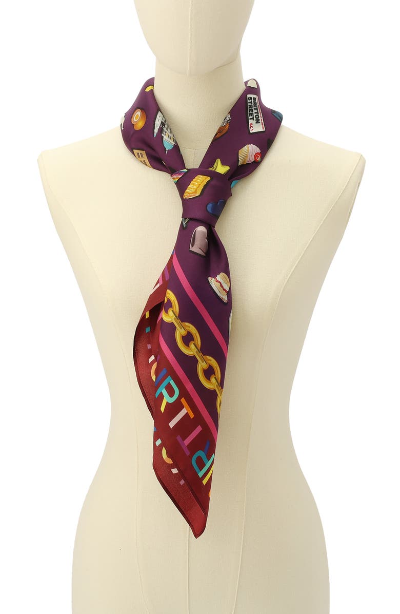 Kurt Geiger London London Icons Print Silk Square Scarf, Alternate, color, Classic Rainbow