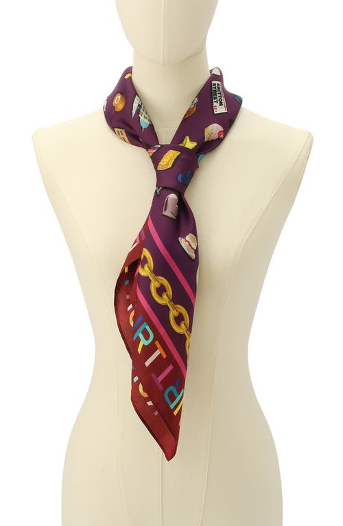 Kurt Geiger London London Icons Print Silk Square Scarf In Burgundy