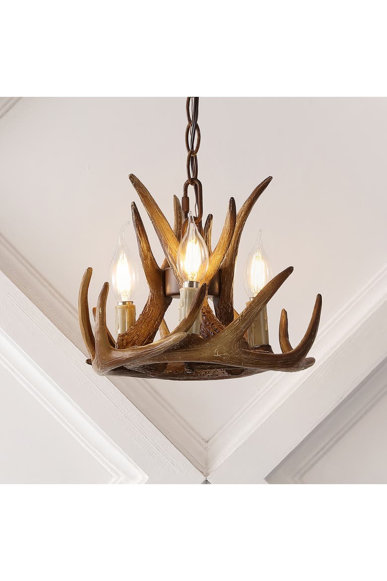 Nelle Adjustable Resin Antler 3-Light LED Chandelier, Alternate, color, Brown