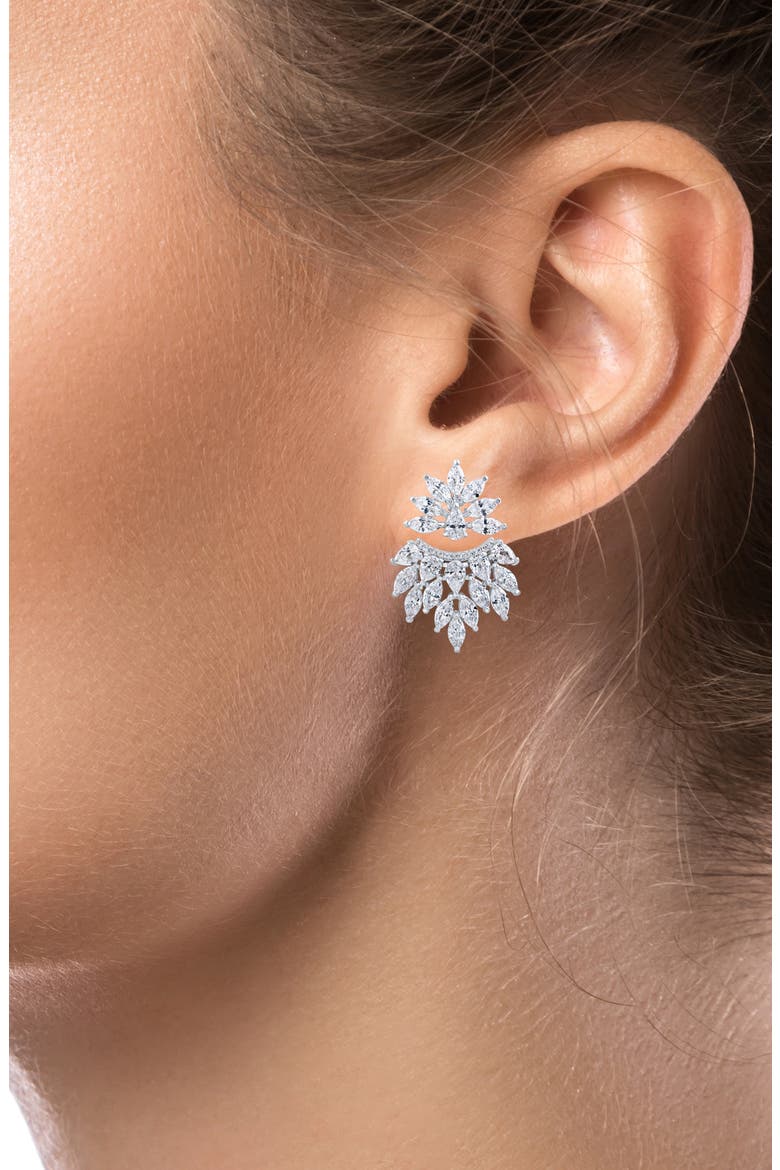 Cubic Zirconia Cluster Drop Earrings, Alternate, color, CLEAR/ SILVER