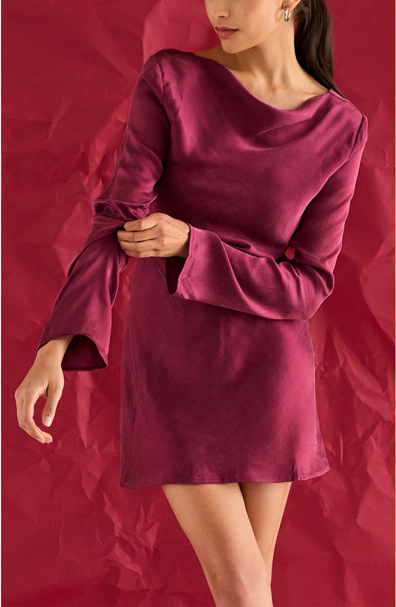 CRESCENT Bell Sleeves Cupro Mini Dress, Alternate, color, Merlot