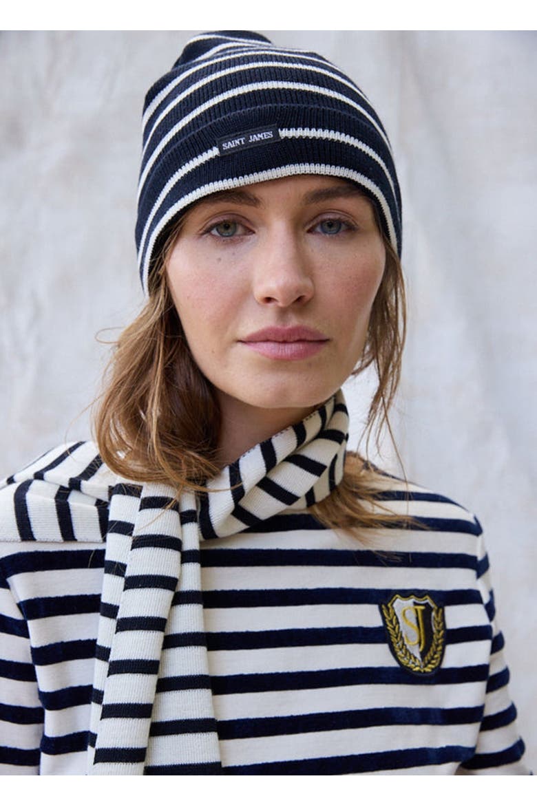 CARTIER - Nautical Striped Beanie, Alternate, color, NAVY / IVORY