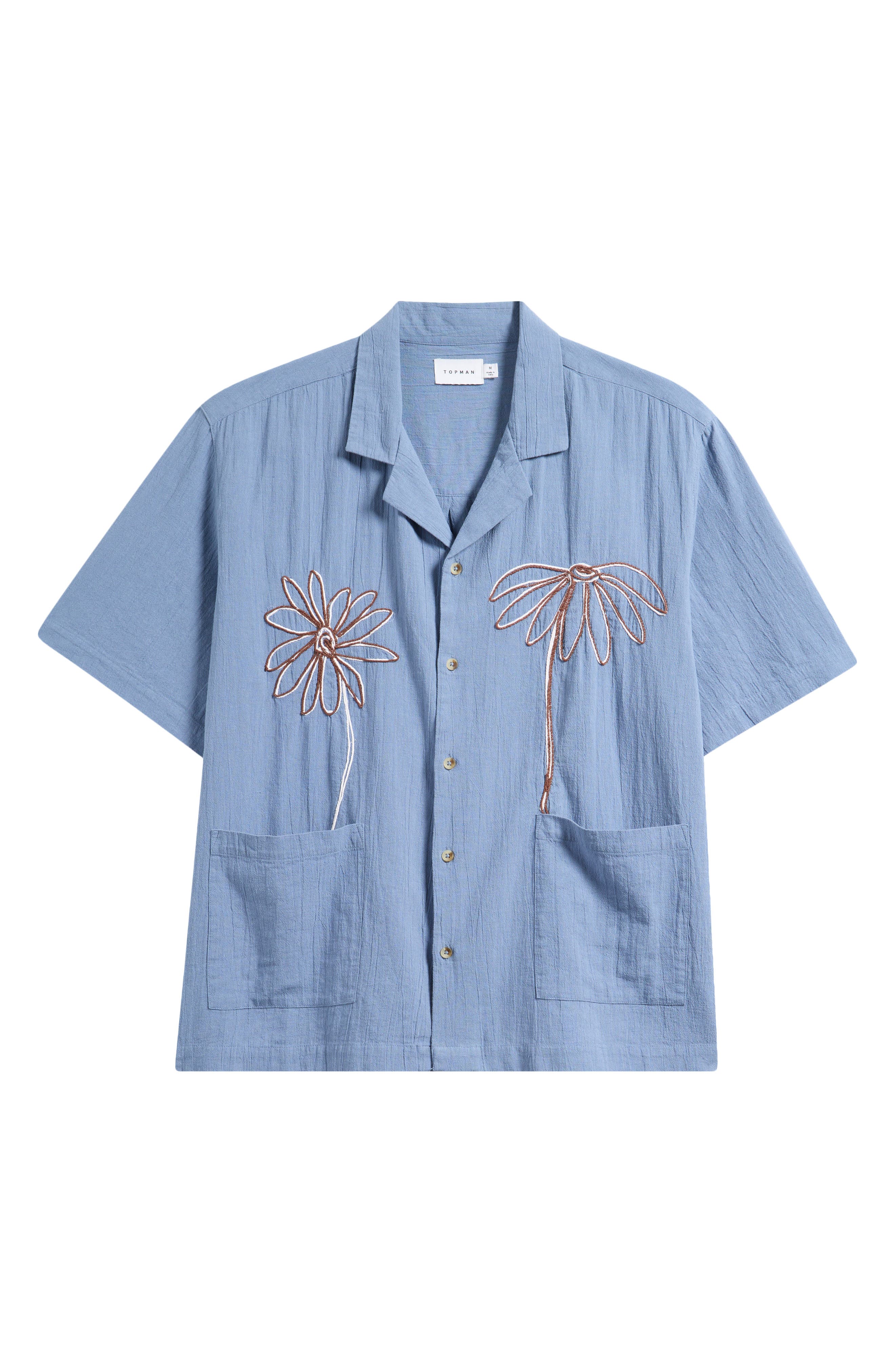 Topman Floral Rope Embroidered Camp Shirt