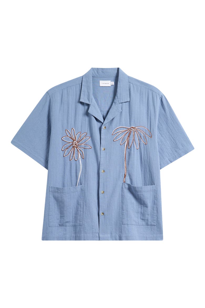 Floral Rope Embroidered Camp Shirt, Main, color, LIGHT BLUE