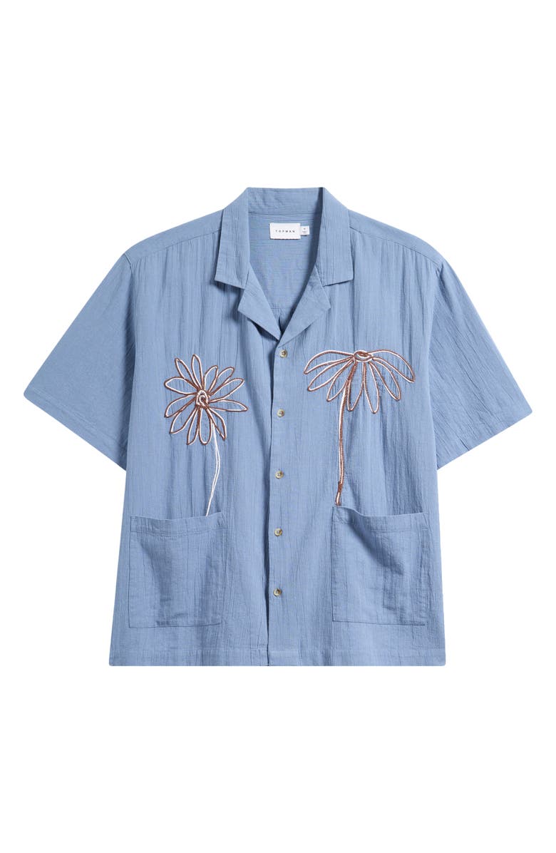 Topman Floral Rope Embroidered Camp Shirt, Main, color, Light Blue