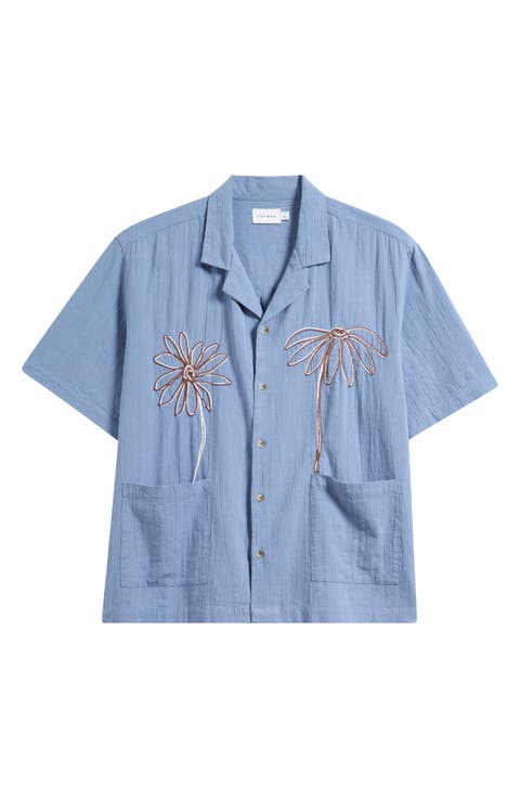 Floral Rope Embroidered Camp Shirt