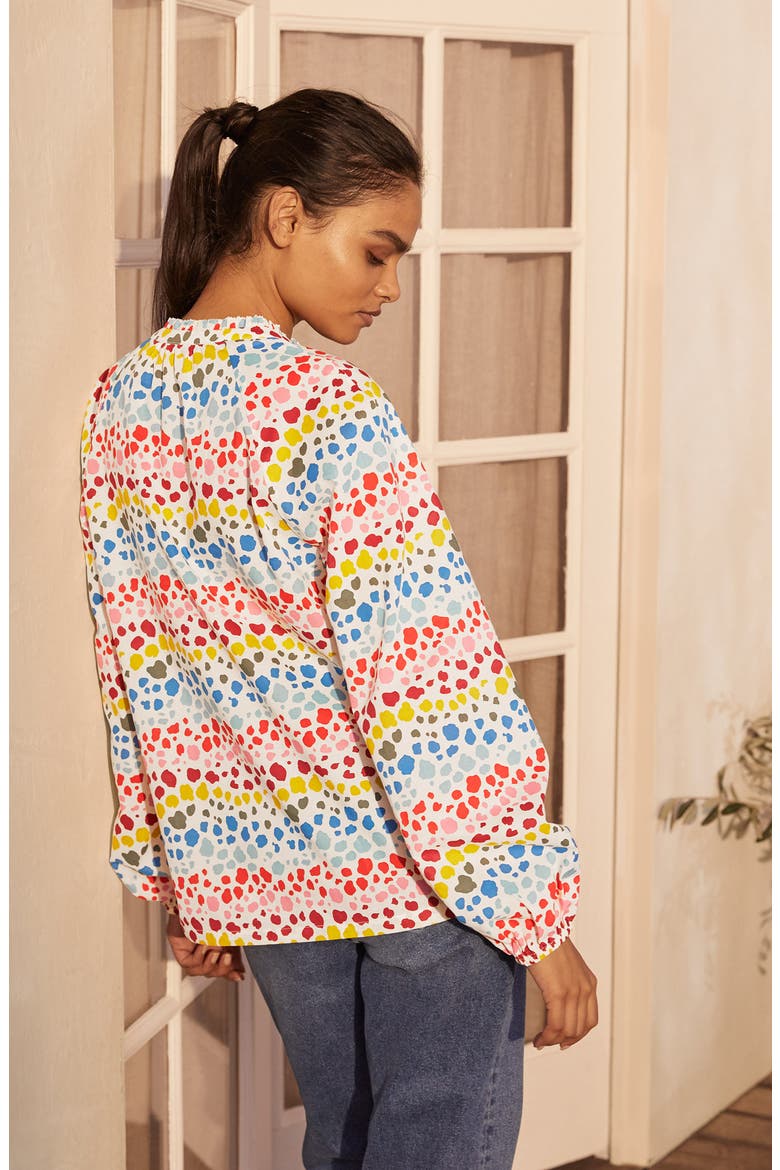 Heather Split Neck Blouse, Alternate, color, IVORY MULTI RAINBOW LEOPARD