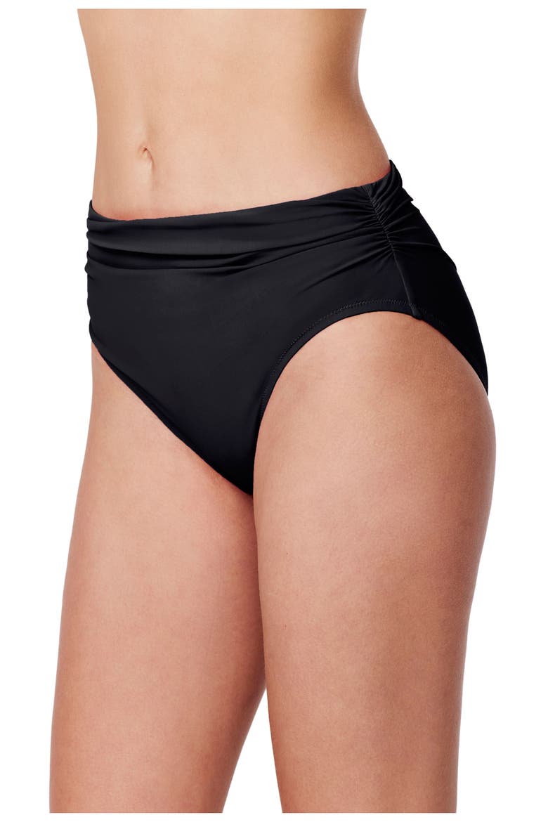 Tutti Frutti Shirred Mid Rise Swim Bottom, Alternate, color, Black