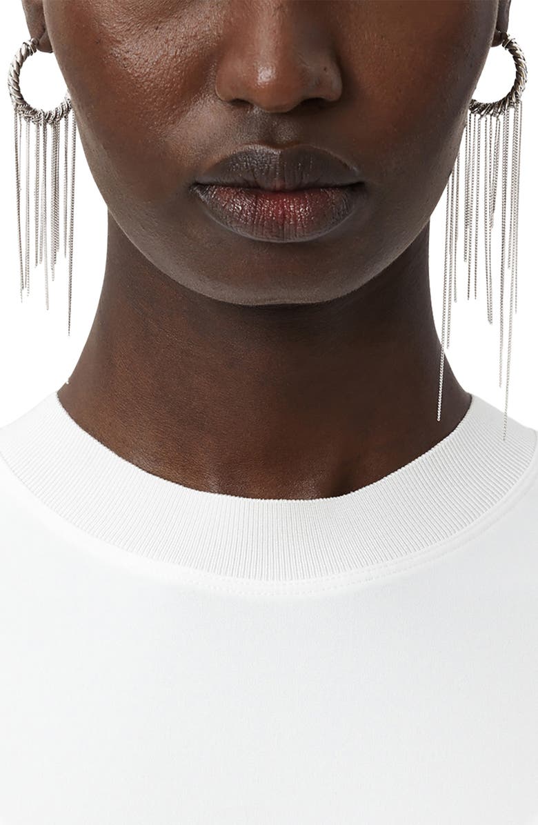 AllSaints Chain Fringe Hoop Earrings, Alternate, color, Rhodium