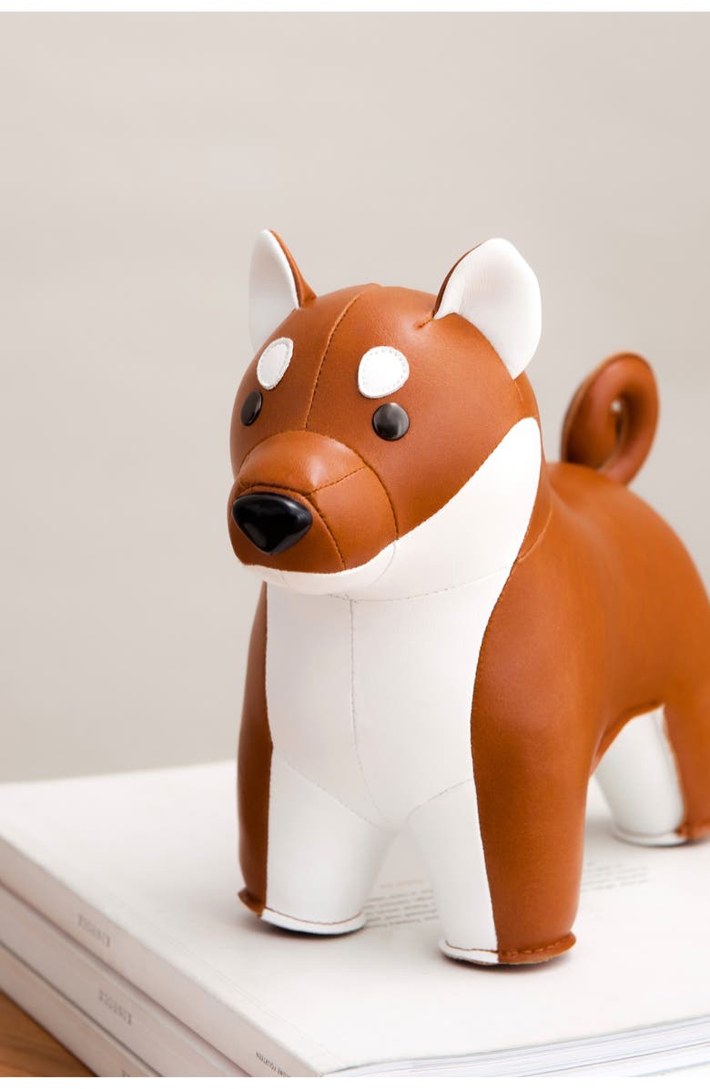 Zuny Shiba Inu Faux Leather Bookend, Alternate, color, Tan White