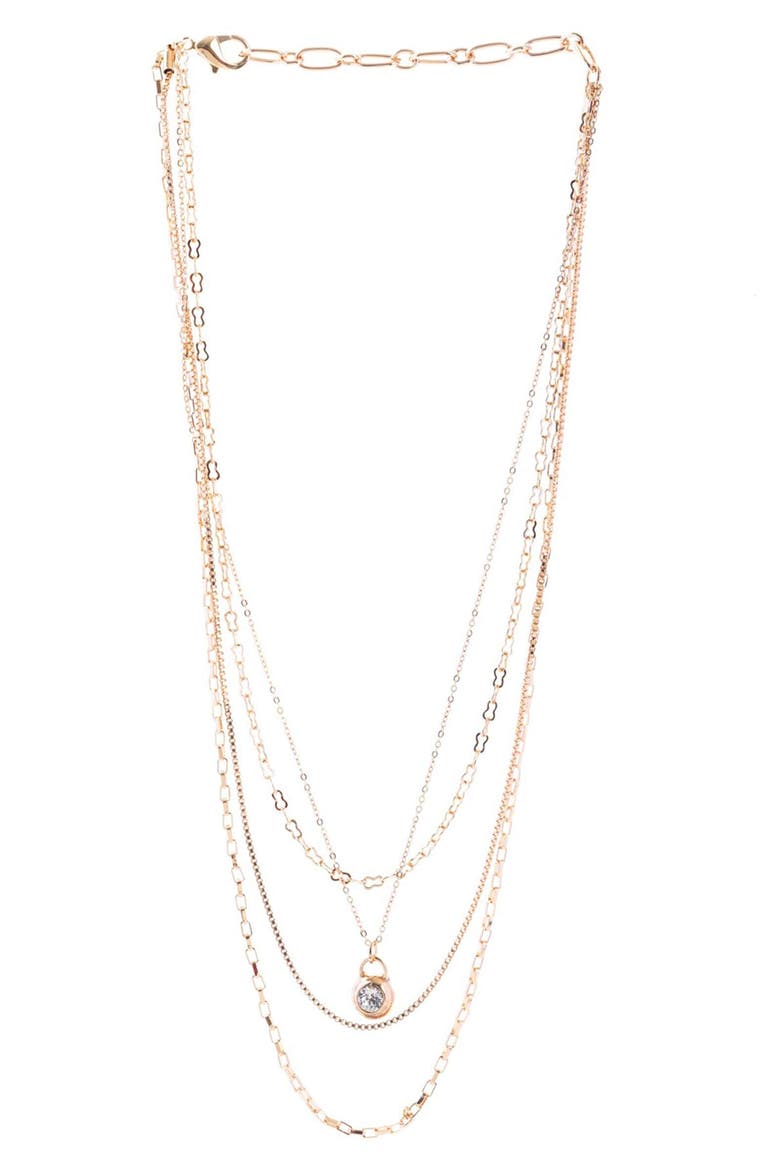 Crystal Layered Chain Necklace, Alternate, color, GOLD
