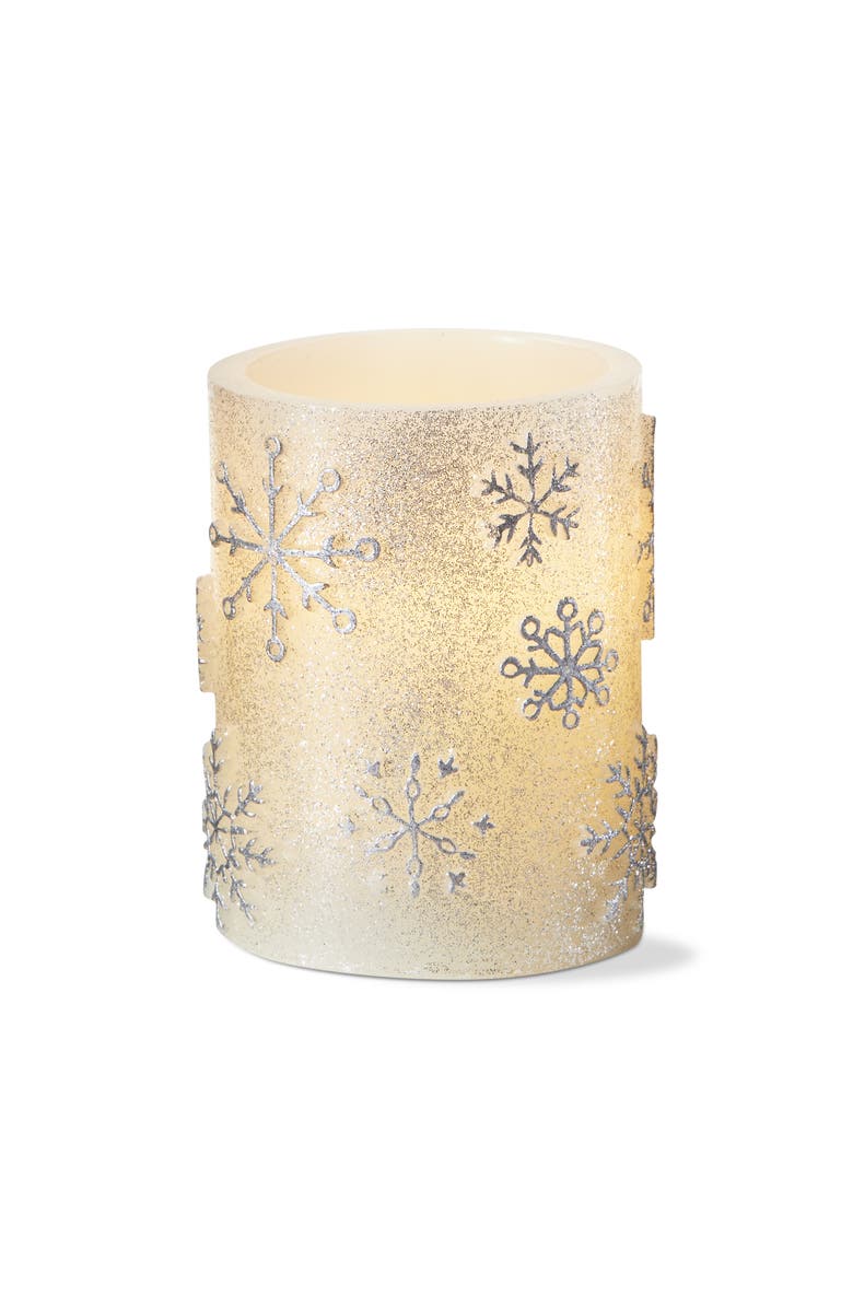 tag Snowflake LED Flameless Pillar Candle Ivory Winter Decor, Main, color,