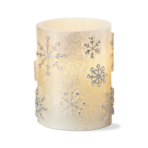 Snowflake LED Flameless Pillar Candle Ivory Winter Decor
