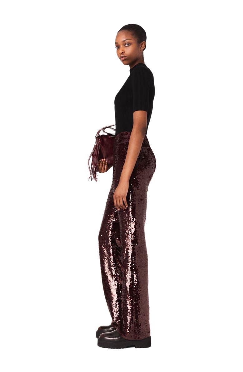 maje Sequin-embroidered trousers, Alternate, color, Burgundy