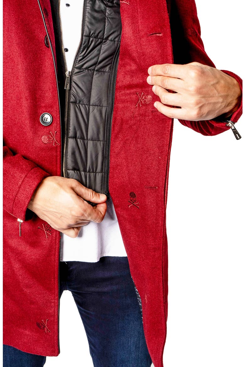 Captainskull Embroidered Peacoat, Alternate, color, RED