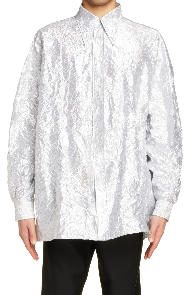 Acne Studios Crinkle Metallic Button-Up Shirt, Main, color,