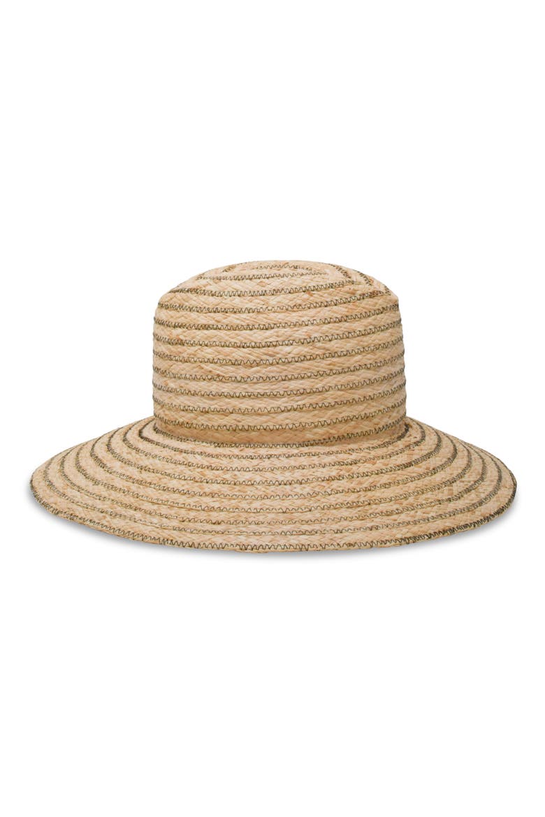 Requiem Zigzag Packable Raffia Fedora, Alternate, color, BEIGE/BLACK