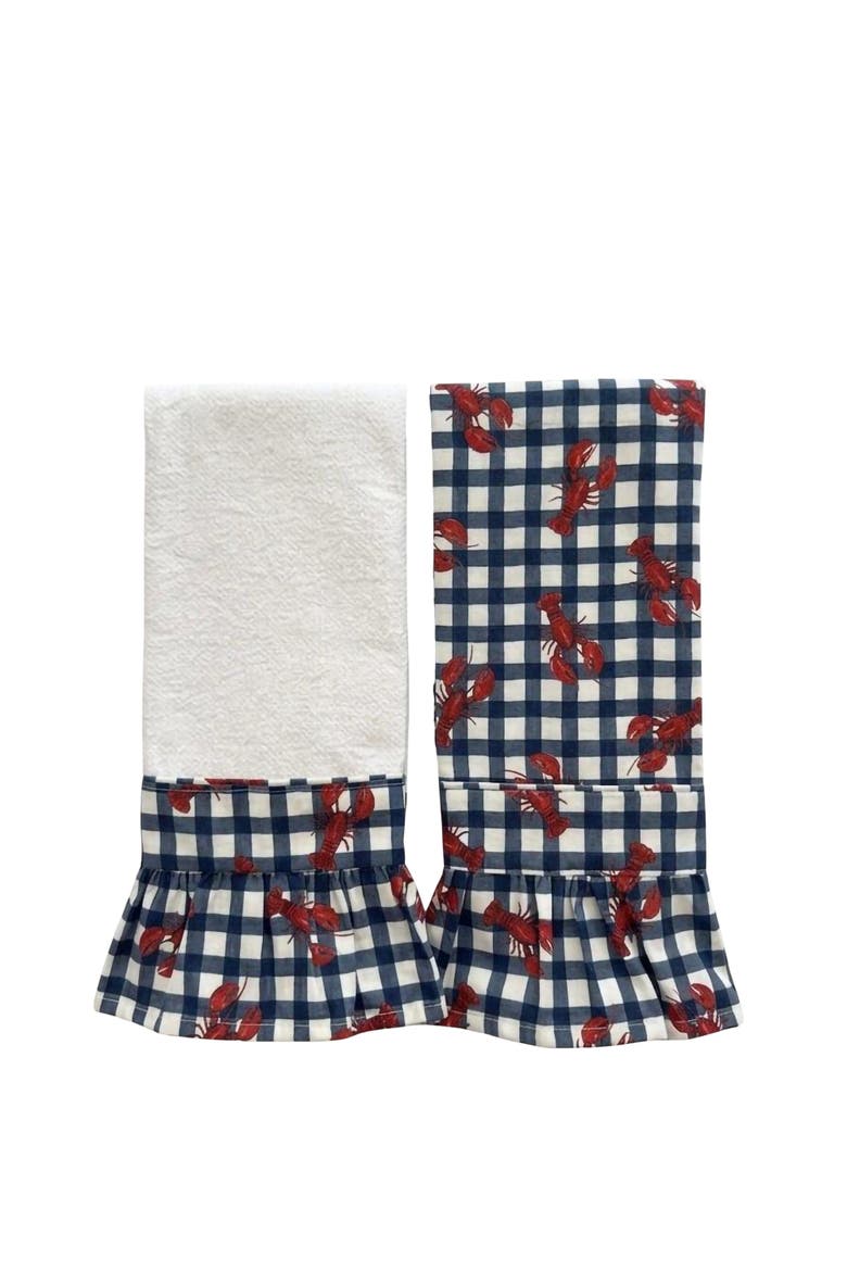 Nautical Lobster Kitchen Towels - Set of 2, Main, color, White