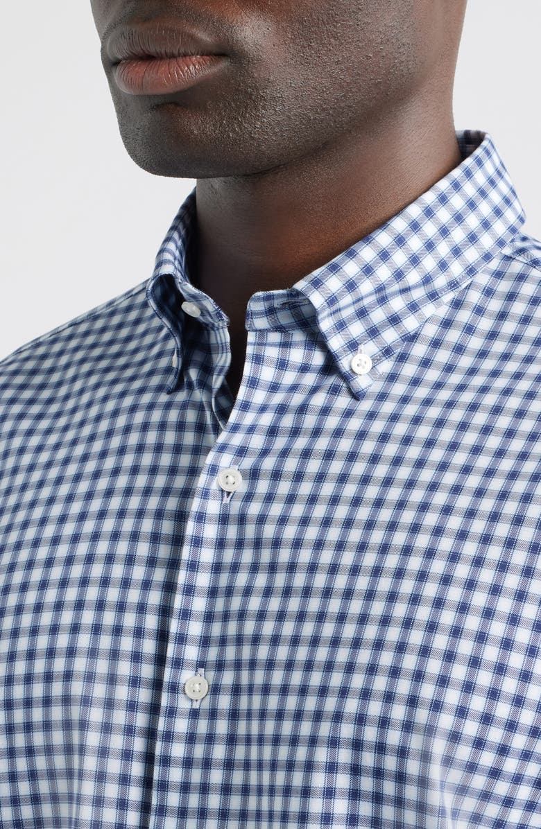 Peter Millar Felix Crown Lite Gingham Check Performance Twill Button-Down Shirt, Alternate, color, Navy
