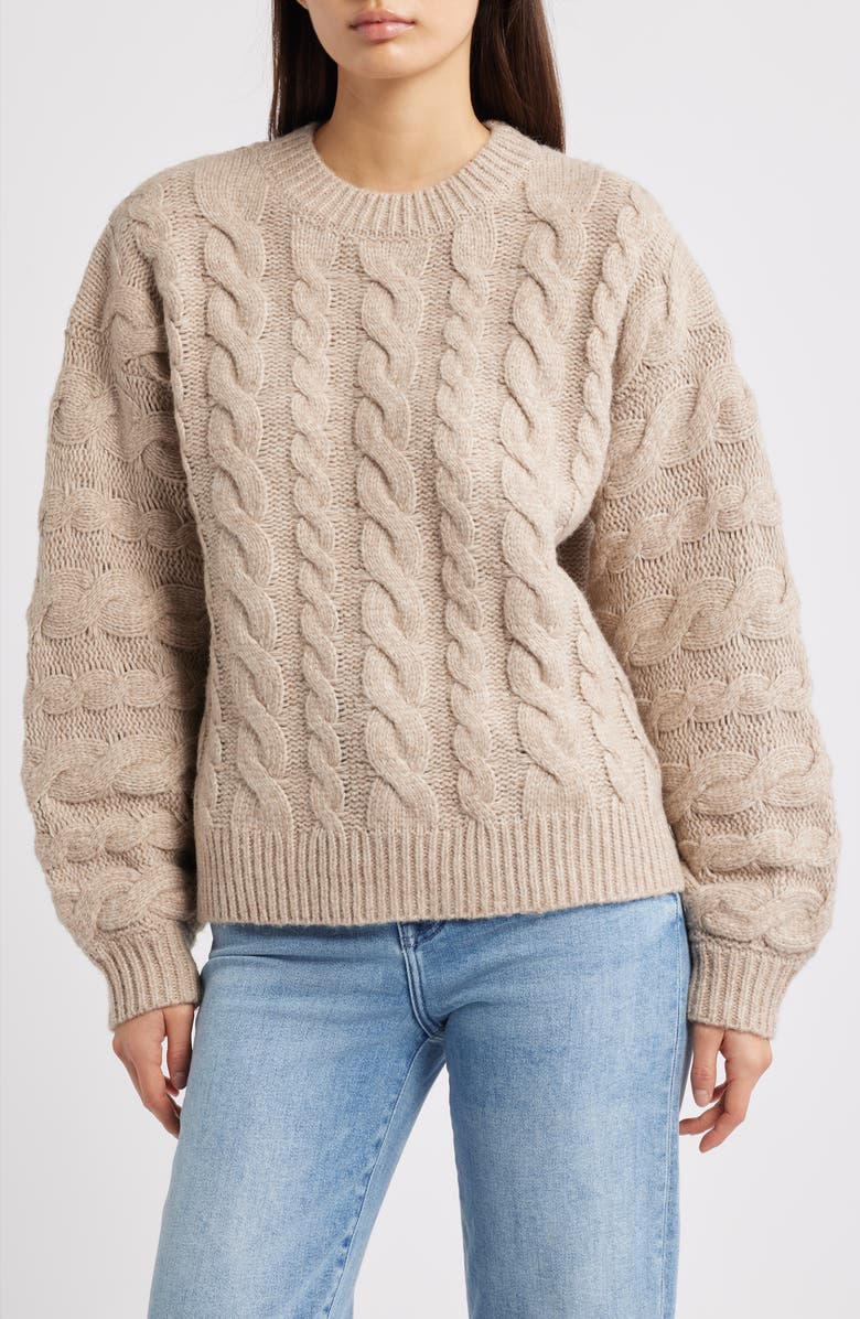 All in Favor Oversize Cable Knit Sweater, Main, color, Beige