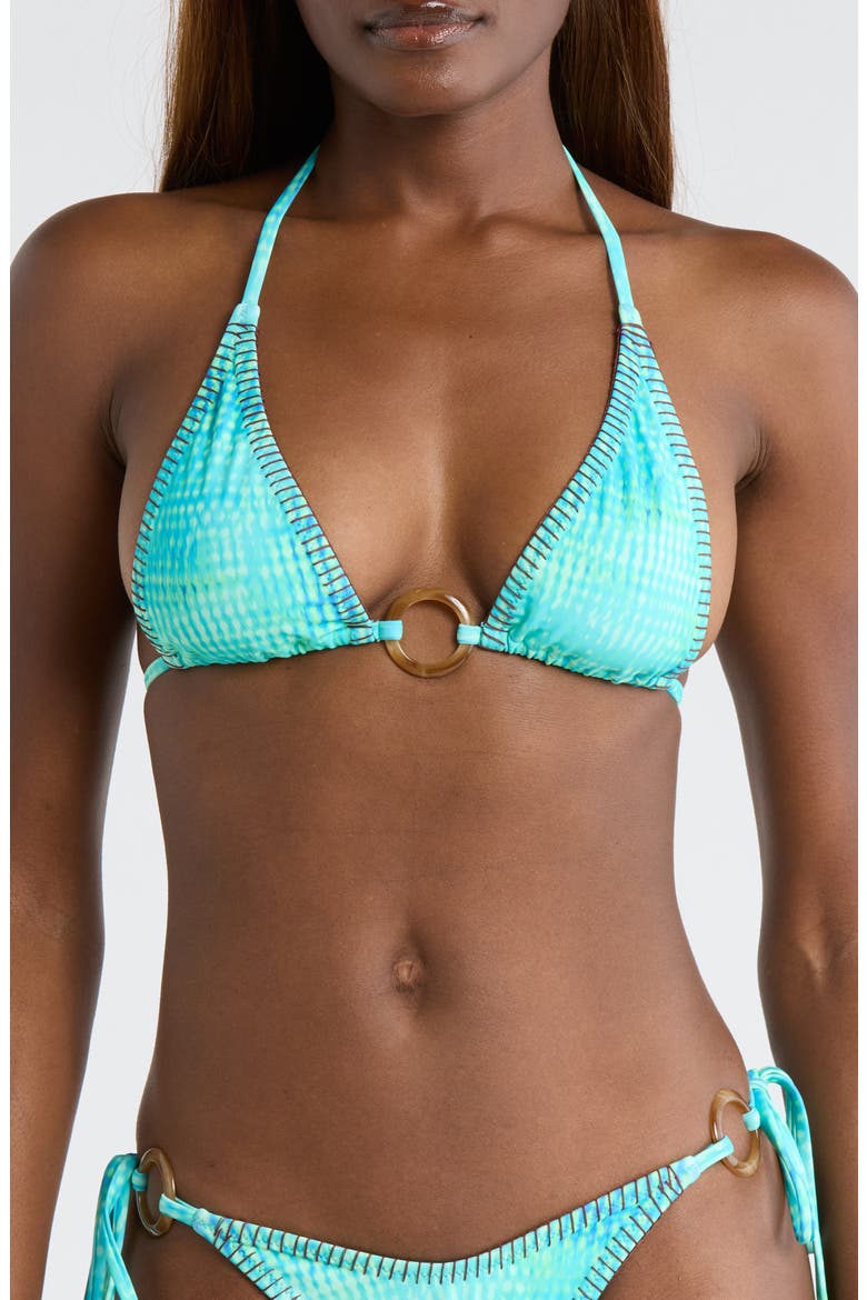 Ring Lace Stitch Halter Bikini Top, Main, color, SUMMER SEAS