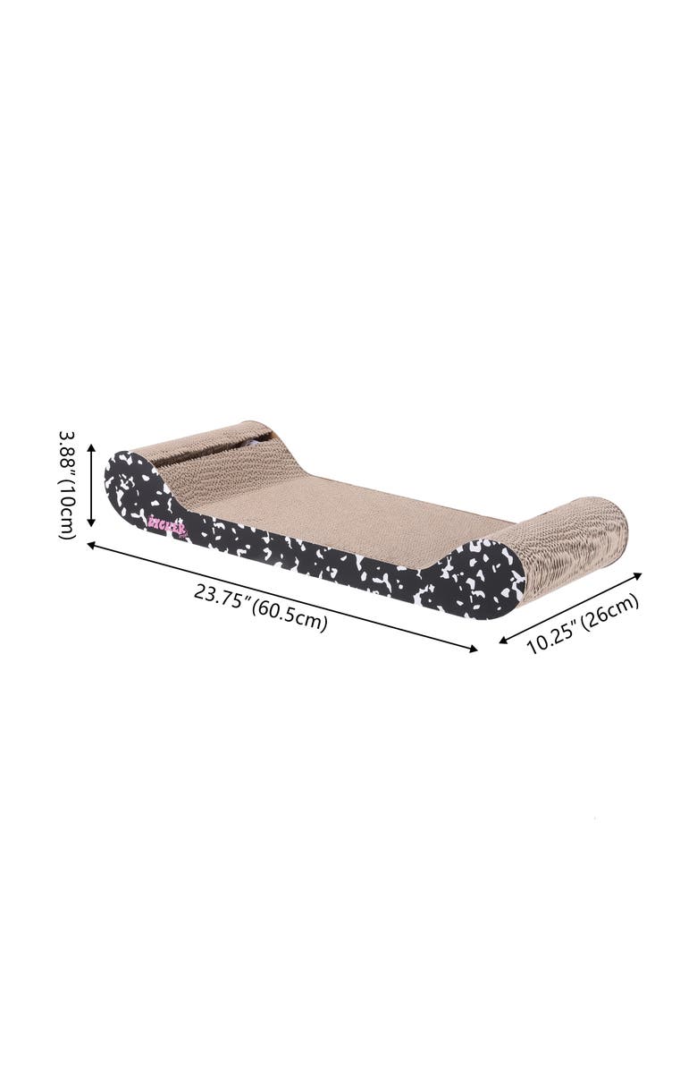 The Licker Store Rini 23.75" Modern Cardboard Lounge Bed Cat Scratcher with Built-In Bell Toys and Catnip, Alternate, color, Black/White