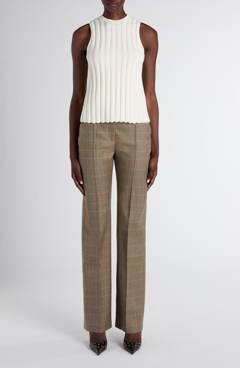 McQueen Country Glen Plaid High Waist Wool Straight Leg Pants, Alternate, color, Off White Multi
