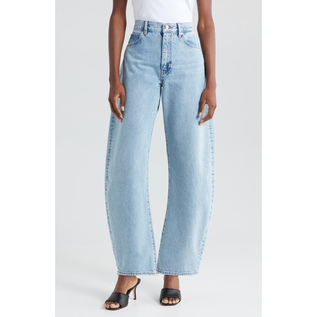 Frame The Bubble High Rise Barrel Leg Jeans In Blue