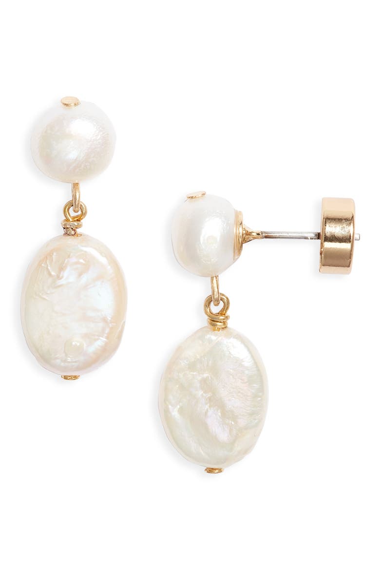 Demi Fine Freshwater Pearl Drop Earrings, Main, color, WHITE- 14K GOLD PLATED