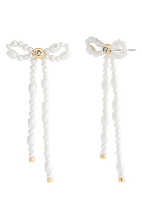 Signature C Faux Pearl Bow Drop Earrings