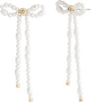 COACH Signature C Faux Pearl Bow Drop Earrings