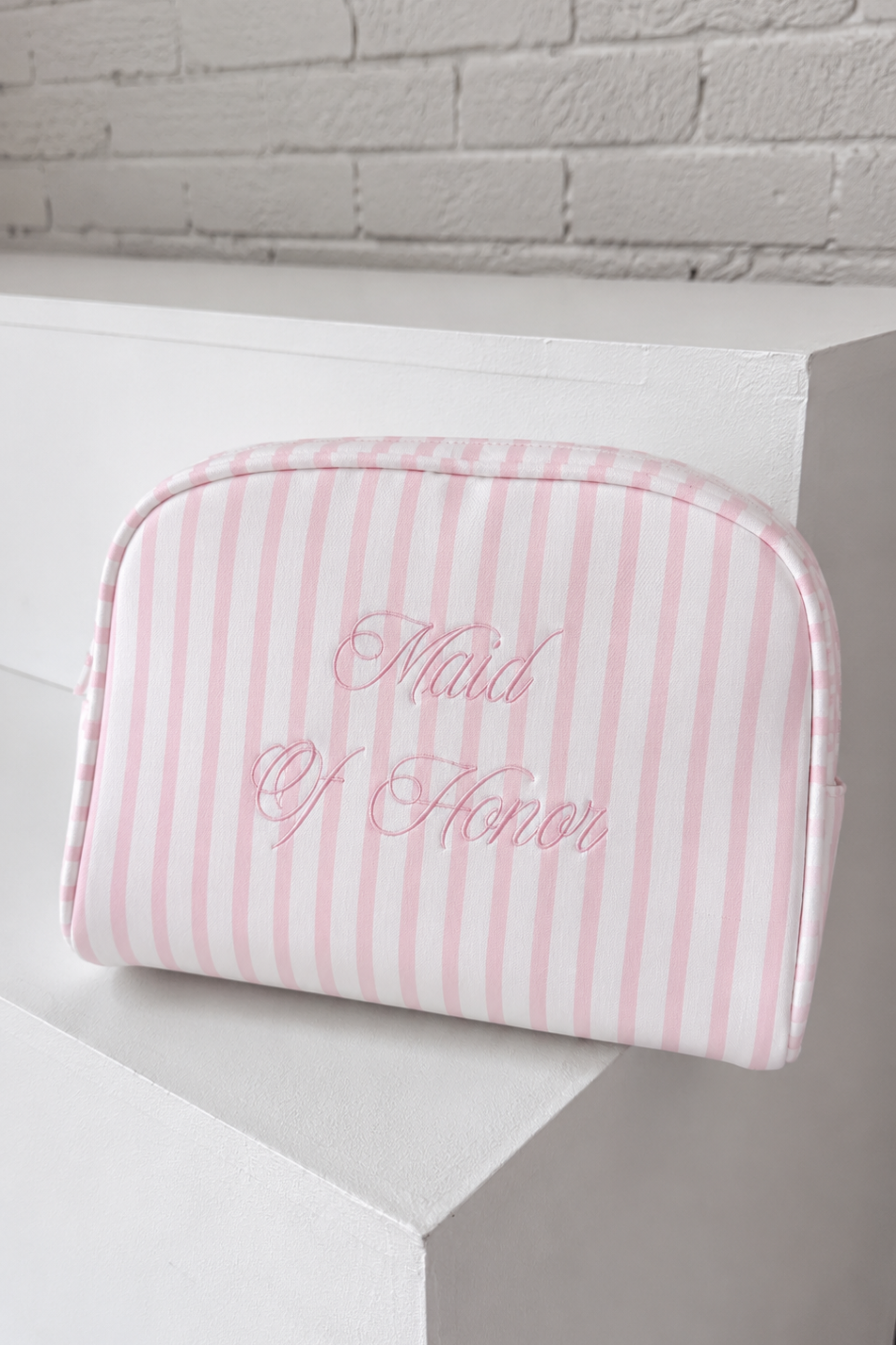 Maid of Honor Striped Cosmetic Bag, Alternate, color, Pink