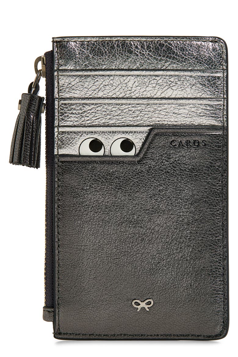 Peeping Eyes Zip Leather Card Case, Main, color, ANTHRACITE