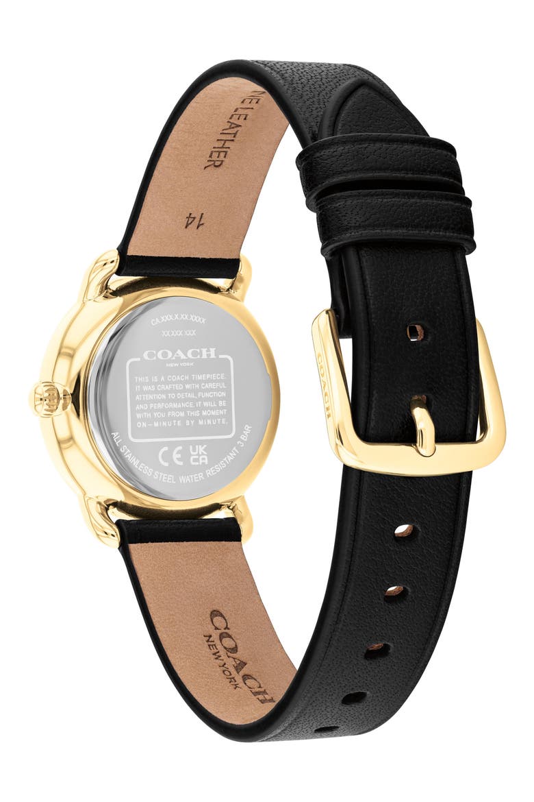 Elliot Leather Strap Watch, 28mm, Alternate, color, BLACK