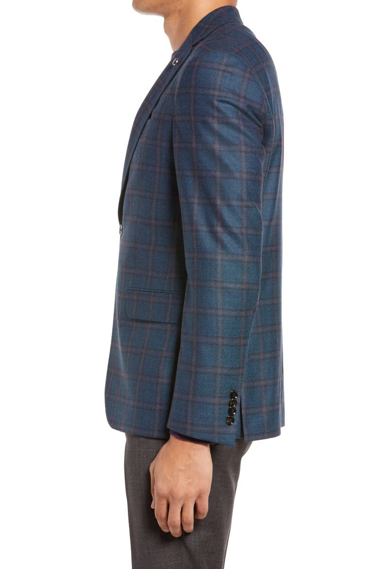 Karl Slim Fit Windowpane Wool Sport Coat, Alternate, color, TEAL