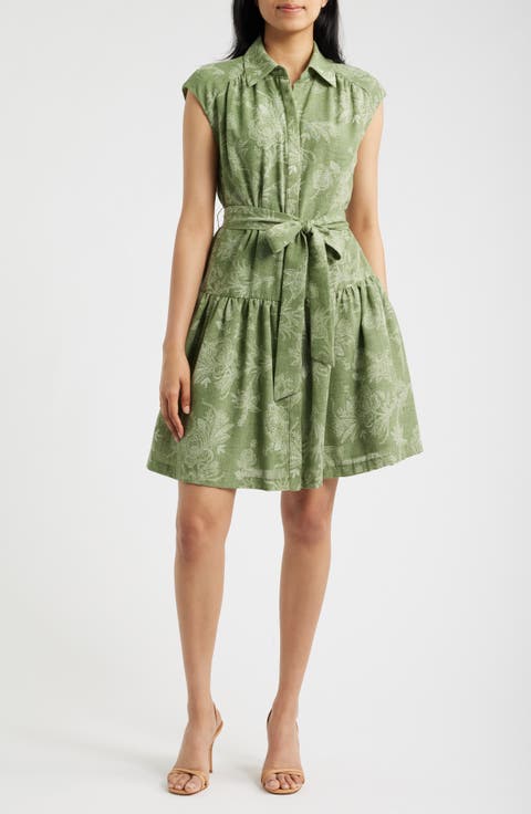 Floral Cap Sleeve Shirt Dress