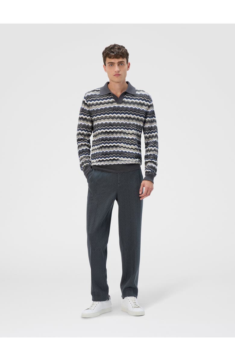 Missoni Long Sleeve Polo With V-neck And Zigzag Pattern, Alternate, color, Grey & Beige