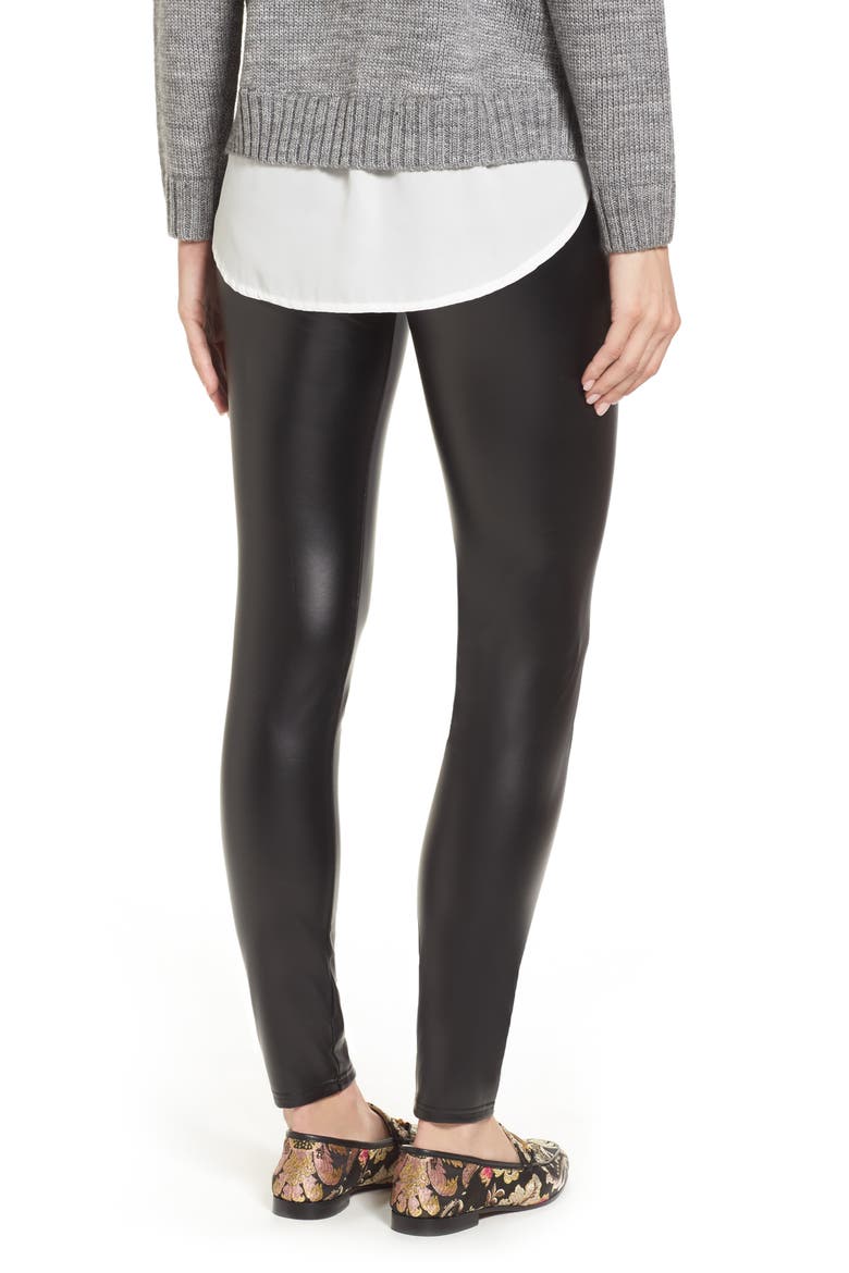 Plush Lined Faux Leather Leggings, Alternate, color, BLACK