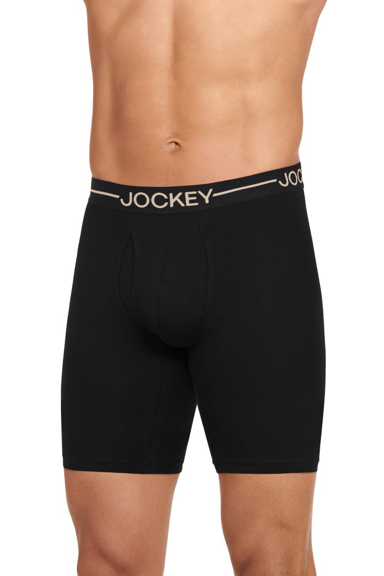 Mens Organic Cotton Stretch 9.5" Long Leg Boxer Brief - 3 Pack, Alternate, color, Black