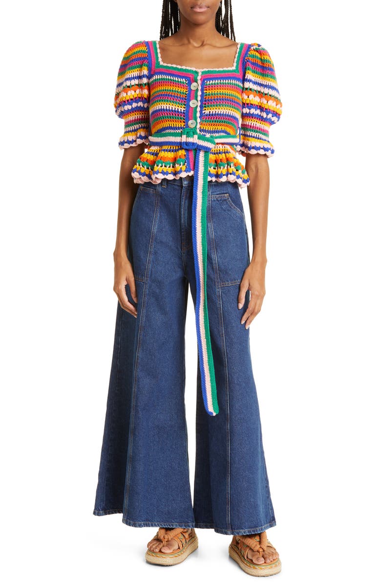 FARM Rio Tie Waist Wide Leg Jeans, Alternate, color,