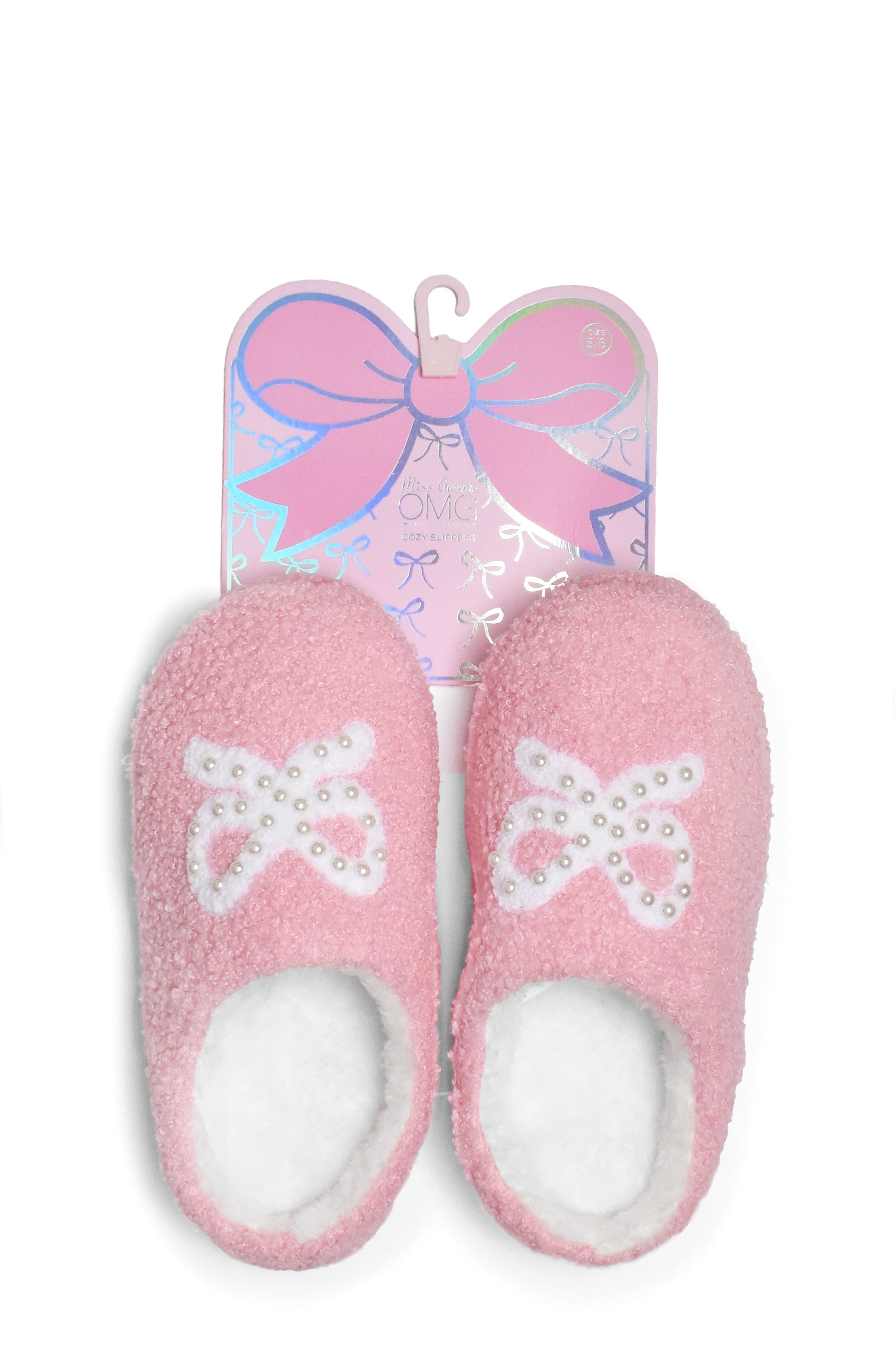 OMG Accessories Kids' Faux Pearl Bow Faux Shearling Slipper
