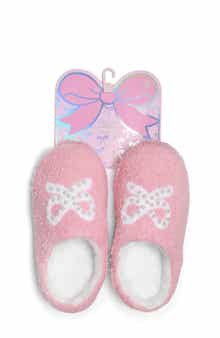 OMG Accessories Kids' Faux Pearl Bow Faux Shearling Slipper