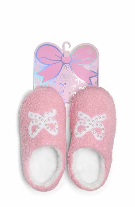 OMG Accessories Kids' Faux Pearl Bow Faux Shearling Slipper