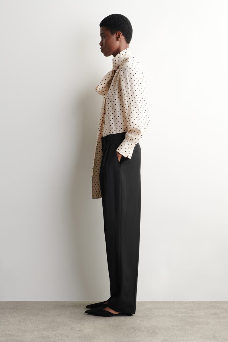 Scarf-Detail Polka-Dot Shirt, Alternate, color, IVORY / BLACK / POLKA DOT