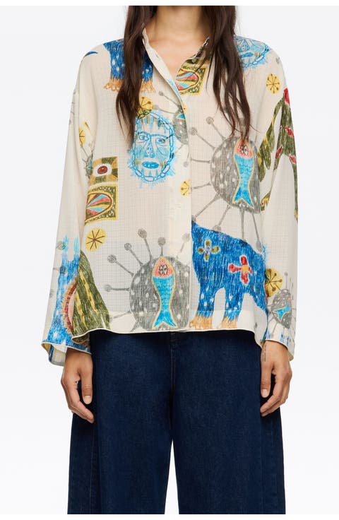 Textured Big Mask Straight Shirt