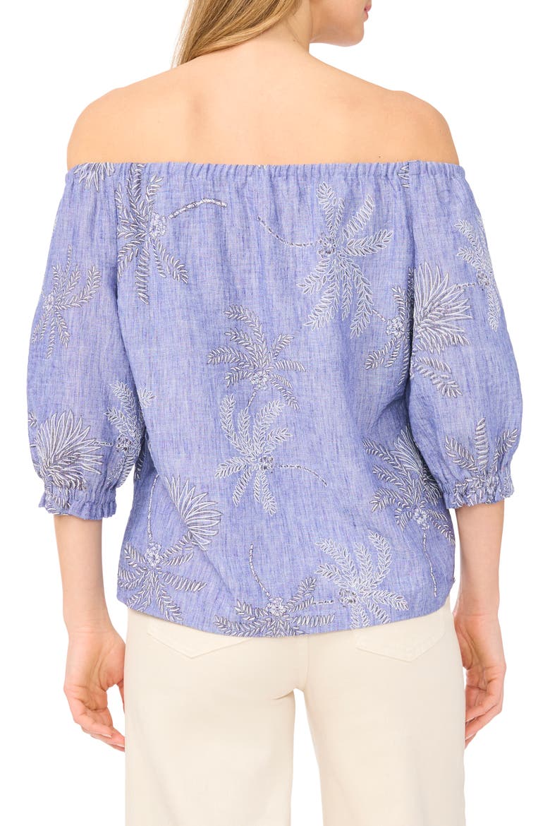 Off the Shoulder Puff Sleeve Top, Alternate, color, MULTI BLUE CHAMBRAY