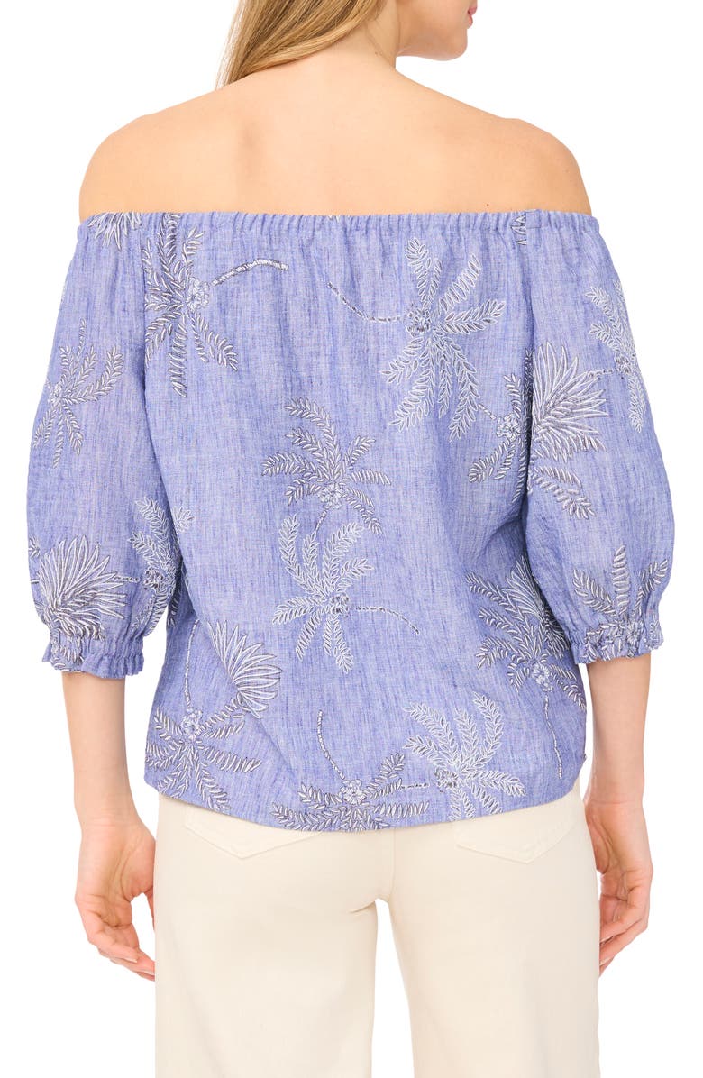 Vince Camuto Off the Shoulder Puff Sleeve Top, Alternate, color, Multi Blue Chambray