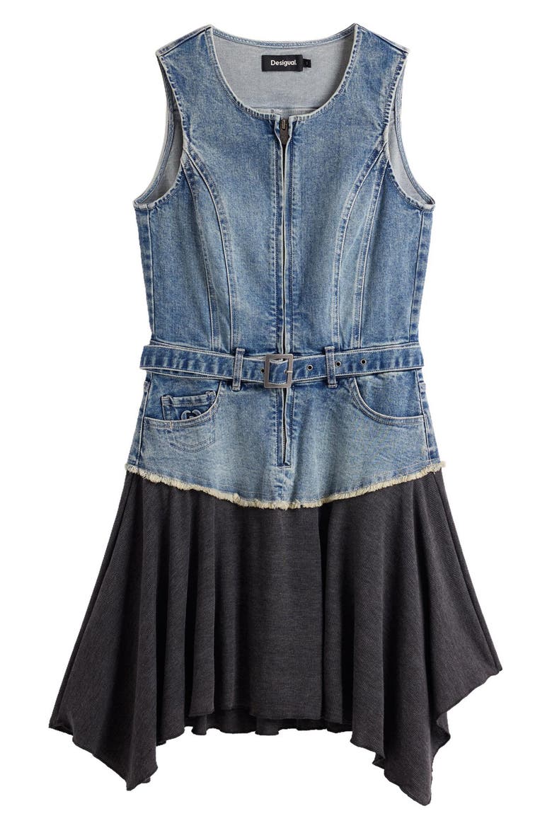 Belted Mixed Media Dress, Alternate, color, DARK BLUE
